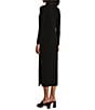 Color:Black - Image 4 - Knit Jersey Mock Neck Long Sleeve Side Slit Midi Sheath Dress