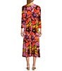 Color:Poppy - Image 2 - Knit Jersey Summer Floral Print Crew Neck 3/4 Sleeve Midi Dress