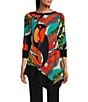 Color:Toucan - Image 1 - Knit Jersey Toucan Tropical Leaf Print Boat Neck 3/4 Sleeve Savanah Tunic