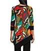 Color:Toucan - Image 2 - Knit Jersey Toucan Tropical Leaf Print Boat Neck 3/4 Sleeve Savanah Tunic
