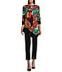 Color:Toucan - Image 3 - Knit Jersey Toucan Tropical Leaf Print Boat Neck 3/4 Sleeve Savanah Tunic