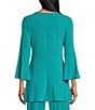 Eva Varro Knit Jersey Twist V-Neck 3/4 Bell Sleeve A-Line Flowy Tunic, Color:Deep Aqua - Image 2