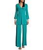 Eva Varro Knit Jersey Twist V-Neck 3/4 Bell Sleeve A-Line Flowy Tunic, Color:Deep Aqua - Image 3
