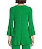 Eva Varro Knit Jersey Twist V-Neck 3/4 Bell Sleeve A-Line Flowy Tunic, Color:Emerald Green - Image 2