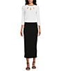 Color:Black - Image 3 - Elastic Waist Straight Sheath Midi Skirt