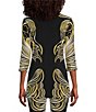 Color:Betty/Black - Image 2 - Mirrored Butterfly Wings Print Knit Jersey Boat Neck 3/4 Sleeve Tunic