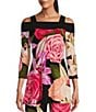 Color:Rita - Image 1 - Mixed Floral Print Knit Jersey 3/4 Sleeve Cold Shoulder Coordinating Tunic