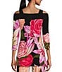 Color:Rita - Image 2 - Mixed Floral Print Knit Jersey 3/4 Sleeve Cold Shoulder Coordinating Tunic