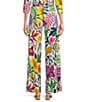 Color:Willow - Image 2 - Mixed Floral Print Knit Jersey Elastic Waist Wide-Leg Pull-On Coordinating Pants