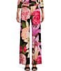 Color:Rita - Image 1 - Mixed Floral Print Knit Jersey Elastic Waist Wide-Leg Pull-On Pants