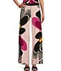 Color:Azalea - Image 1 - Mod Floral Print Knit Jersey Elastic Waist Wide-Leg Coordinating Pull-On Pants