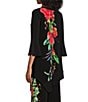 Color:Esme/Black - Image 3 - Savanah Knit Jersey Floral Placement Print Boat Neck Bell Sleeve Asymmetric Hem Coordinating Tunic