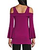 Color:Magenta - Image 2 - Solid Knit Jersey Long Bell Sleeve Cold Shoulder Tunic