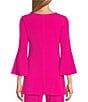 Color:Neon Pink - Image 2 - Solid Knit Jersey Twist V-Neck 3/4 Bell Sleeve Coordinating A-Line Tunic