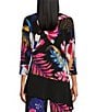Color:Meghan - Image 2 - Tropical Floral Print Knit Jersey Boat Neck 3/4 Sleeve Asymmetric High-Low Hem Coordinating Tunic