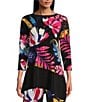 Color:Meghan - Image 1 - Tropical Floral Print Knit Jersey Boat Neck 3/4 Sleeve Asymmetric High-Low Hem Coordinating Tunic