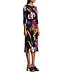 Color:Meghan - Image 3 - Tropical Print Knit Jersey Boat Neck 3/4 Sleeve Side Slit Midi Dress