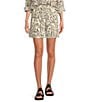 Every Abstract Print Linen Blend High Rise Pull On Coordinating Shorts, Color:Eggnog - Image 1