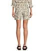 Every Abstract Print Linen Blend High Rise Pull On Coordinating Shorts, Color:Eggnog - Image 2