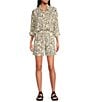 Every Abstract Print Linen Blend High Rise Pull On Coordinating Shorts, Color:Eggnog - Image 3
