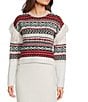 Every Coordinating Wool Blend Geometric Print Fringe Knit Crew Neck Long Sleeve Shirt, Color:Multi - Image 1
