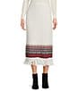 Every Coordinating Wool Blend Geometric Print Fringe Knit Mid Rise Pencil Maxi Skirt, Color:Multi - Image 1