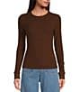 Color:Coffee - Image 1 - Crew Neck Long Sleeve Ribbed Knit Shirt