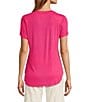 Every Crew Neck Ribbed Short Sleeve Shirttail Hem Tee Shirt, Color:Fuchsia - Image 2