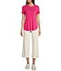 Every Crew Neck Ribbed Short Sleeve Shirttail Hem Tee Shirt, Color:Fuchsia - Image 3