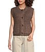 Every Crew Neck Sleeveless Button Front Vest, Color:Brown - Image 1