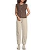 Every Crew Neck Sleeveless Button Front Vest, Color:Brown - Image 3