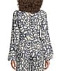 Every Doodle Abstract Print Linen Blend Long Sleeve Coordinating Crop Top, Color:Multi - Image 2