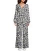 Every Doodle Abstract Print Linen Blend Long Sleeve Coordinating Crop Top, Color:Multi - Image 3