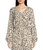 Every Doodle Abstract Print Linen Blend Long Sleeve Coordinating Crop Top, Color:Eggnog - Image 1