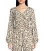 Color:Eggnog - Image 1 - Doodle Print Linen Blend Long Sleeve Coordinating Crop Top