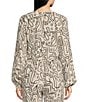 Color:Eggnog - Image 2 - Doodle Print Linen Blend Long Sleeve Coordinating Crop Top