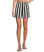 Every Drawstring Linen Blend Knit Striped High Rise Shorts, Color:Navy Stripe - Image 1
