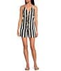 Every Drawstring Linen Blend Knit Striped High Rise Shorts, Color:Navy Stripe - Image 3
