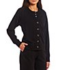 Color:Black - Image 4 - Knit Round Neckline Long Sleeve Button-Front Cardigan