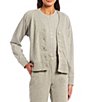 Color:Heather Grey - Image 1 - Knit Round Neckline Long Sleeve Button-Front Cardigan