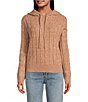 Color:Camel - Image 1 - Long Sleeve Cable Knit Hoodie