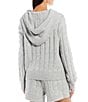 Color:Heather Grey - Image 2 - Long Sleeve Crew Neck Drawstring Cable Knit Hooded Sweater