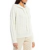 Color:Ivory - Image 1 - Long Sleeve Crew Neck Drawstring Cable Knit Hooded Sweater