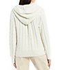 Color:Ivory - Image 2 - Long Sleeve Crew Neck Drawstring Cable Knit Hooded Sweater
