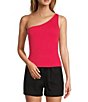 Color:Raspberry - Image 1 - One Shoulder Sleeveless Knit Tank