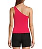Color:Raspberry - Image 2 - One Shoulder Sleeveless Knit Tank