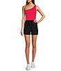 Color:Raspberry - Image 3 - One Shoulder Sleeveless Knit Tank