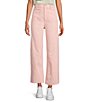 Color:Pink - Image 1 - Patch Pocket High Rise Frayed Hem Wide Leg Jeans