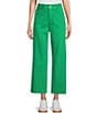 Color:Green - Image 1 - Patch Pocket High Rise Frayed Hem Wide Leg Jeans
