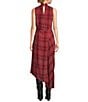 Every Ruched Plaid Mock Collar Midi Sleeveless Dress - Image 2